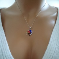 14K Rose Gold Red Blue Butterfly Necklace