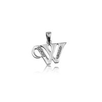 925 K Sterling Silver Personalized Letter  W Necklace