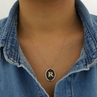 Rose Gold P. 925K Sterling Silver Initial Letter R Necklace