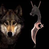 Rose Gold Plated 925K Silver Sword Wolf Men Necklace