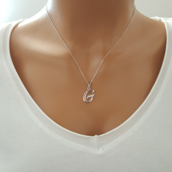 925 K Sterling Silver Personalized Letter  G Necklace