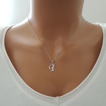 925 K Sterling Silver Personalized Letter  I Necklace