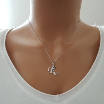 925 K Sterling Silver Personalized Letter  K Necklace