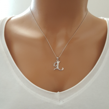 925 K Sterling Silver Personalized Letter  L Necklace