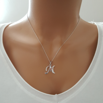 925 K Sterling Silver Personalized Letter M Necklace