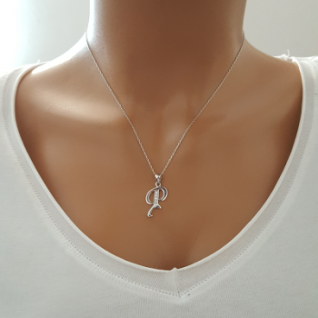 925 K Sterling Silver Personalized Letter  P Necklace