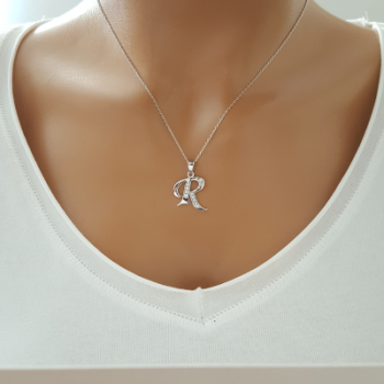 925 K Sterling Silver Personalized Letter  R Necklace