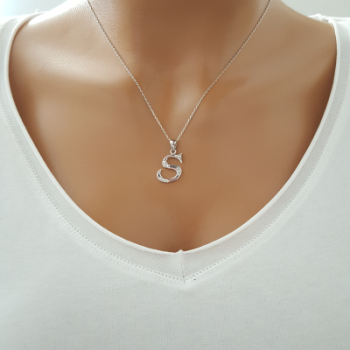 925 K Sterling Silver Personalized Letter  S Necklace