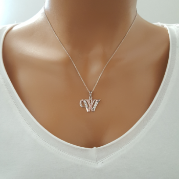 925 K Sterling Silver Personalized Letter  W Necklace