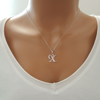 925 K Sterling Silver Personalized Letter  X Necklace