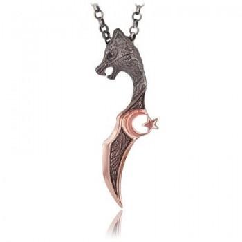 Rose Gold Plated 925K Silver Sword Wolf Men Necklace